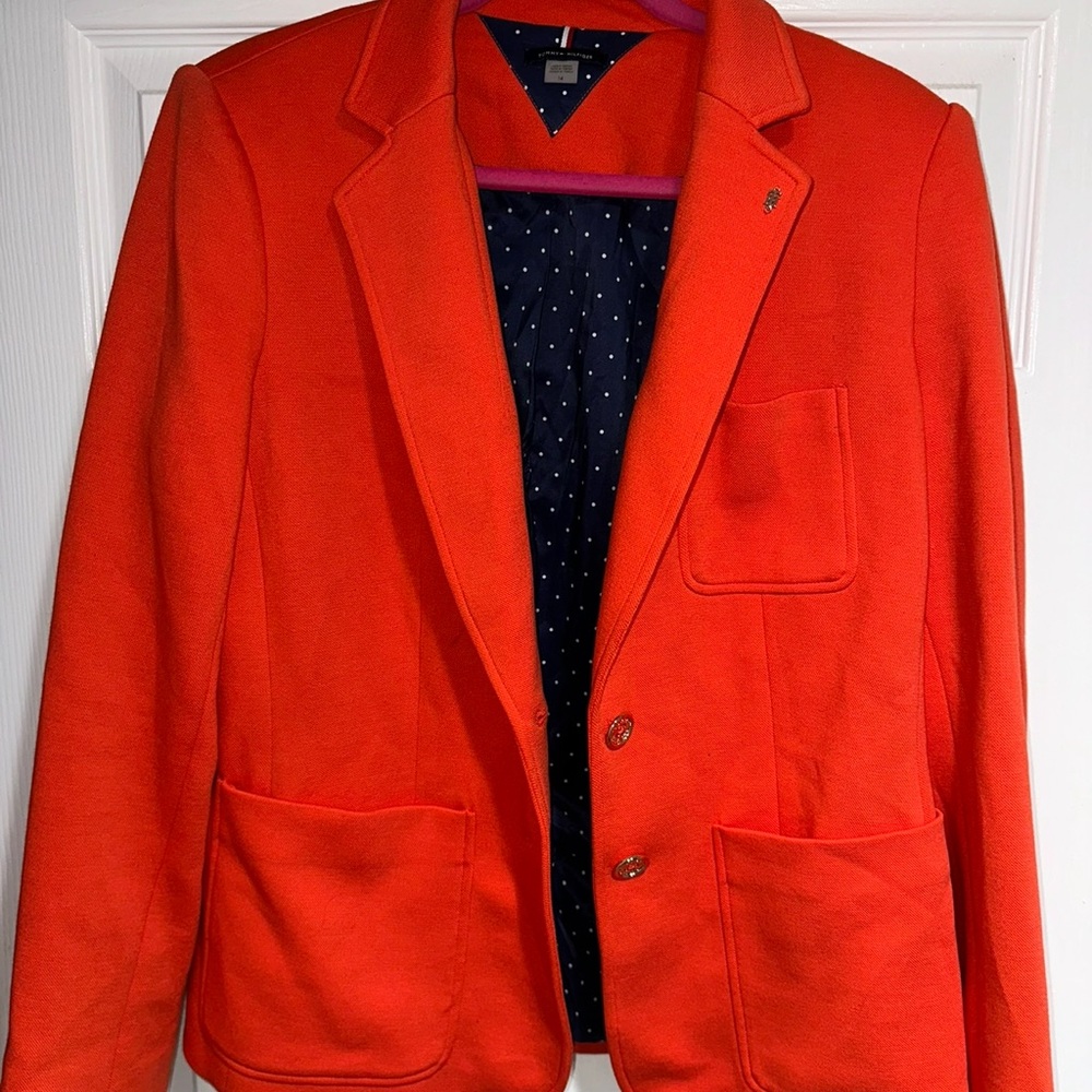 Tommy Hilfiger Orange Blazer with Polka Dot Lining